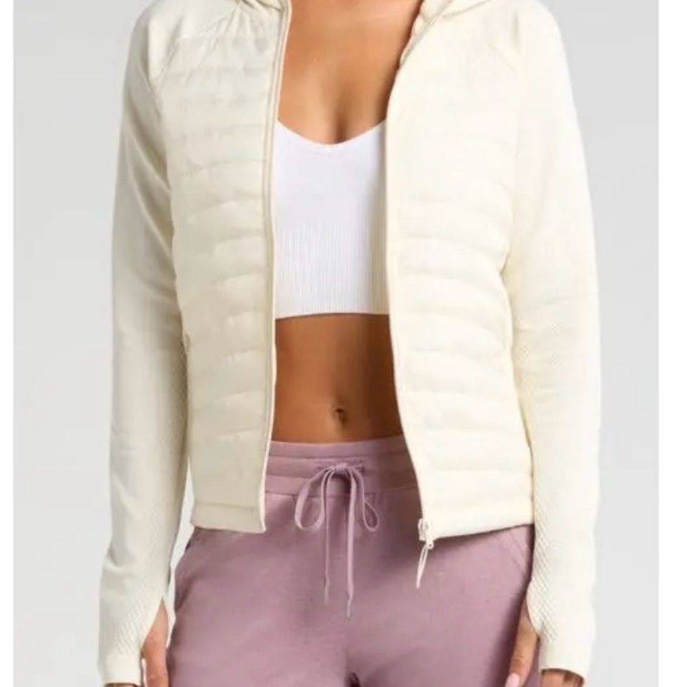 Zella Women's Off-White Seamless Puffer Down Hooded Jacket size Large